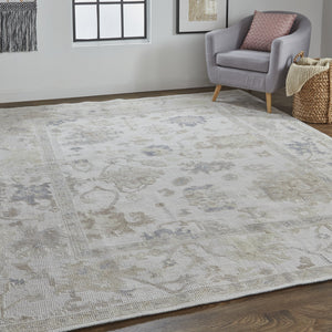 Homeroots 12' X 15' Tan Ivory And Orange Floral Hand Knotted Stain Resistant Area Rug  Other Material 515010