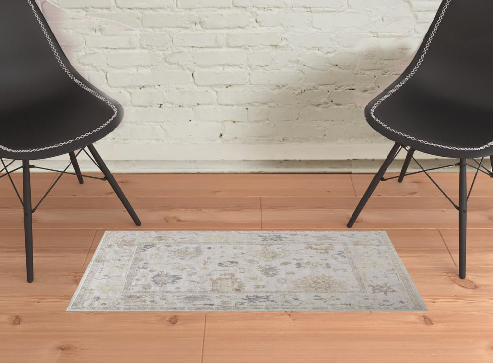 HomeRoots 2' Tan Ivory and Orange Floral Hand-Knotted Area Rug – Stain Resistant for Busy Homes and Stylish Spaces 2' X 3' 515011