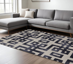 HomeRoots 10' Hand-Tufted Wool Area Rug - Bold Black and Ivory Geometric Design for Modern Living Spaces 10' X 14' 515013