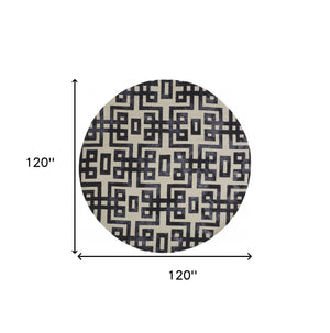 Homeroots 10' Ivory And Black Round Wool Tufted Handmade Stain Resistant Area Rug  Wool 515014