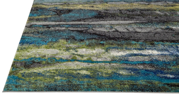 Homeroots 10' X 13' Blue Green And Taupe Stain Resistant Area Rug Blue,Green,Taupe Polypropylene 515018