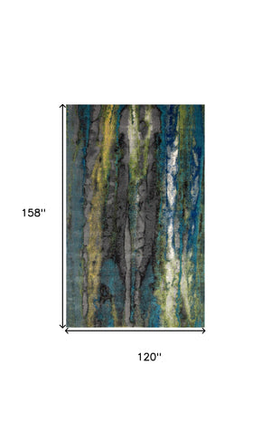 Homeroots 10' X 13' Blue Green And Taupe Stain Resistant Area Rug Blue,Green,Taupe Polypropylene 515018