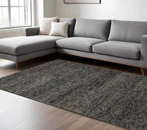 HomeRoots 10' Abstract Shag Wool Area Rug - Hand-Woven in Gray and Black for Comfort, Style, and Durability 10' X 13' 515020