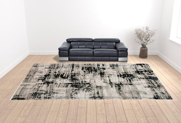 HomeRoots 9' Modern Black Gray and White Abstract Area Rug - Stylish, Durable Design for Any Room Space 12' X 18' 515026