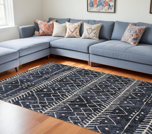 HomeRoots 10' Blue and Ivory Striped Area Rug – Stain-Resistant, Coastal Charm for Modern Homes and Busy Families 10' X 13' 515028