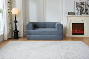 English Elm 59'' Corduroy Floor Sofa Convertible Sleeper with Bolster Pillow for Studio Living Gray W3434P449859