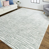 Homeroots 10' X 13' Gray Green And Ivory Striped Distressed Stain Resistant Area Rug  Polypropylene 515031