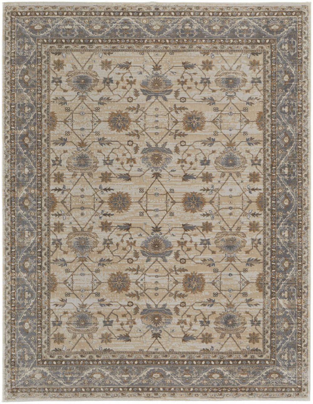 HomeRoots 9' Elegant Tan Ivory and Gray Oriental Area Rug for Luxurious Comfort in Any Room Decor Style 9' X 12' 515032