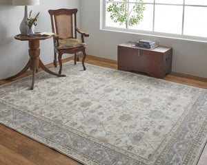 HomeRoots 9' Elegant Tan Ivory and Gray Oriental Area Rug for Luxurious Comfort in Any Room Decor Style 9' X 12' 515032