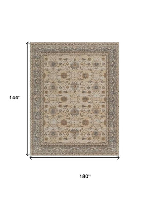 HomeRoots 9' Elegant Tan Ivory and Gray Oriental Area Rug for Luxurious Comfort in Any Room Decor Style 12' x 15' 515034