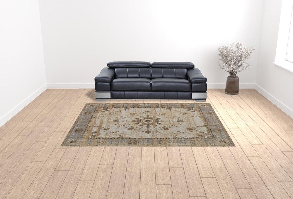 HomeRoots 9' Timeless Tan Brown and Gray Oriental Distressed Area Rug for Elegant Living Spaces and Comfort 9' X 12' 515035