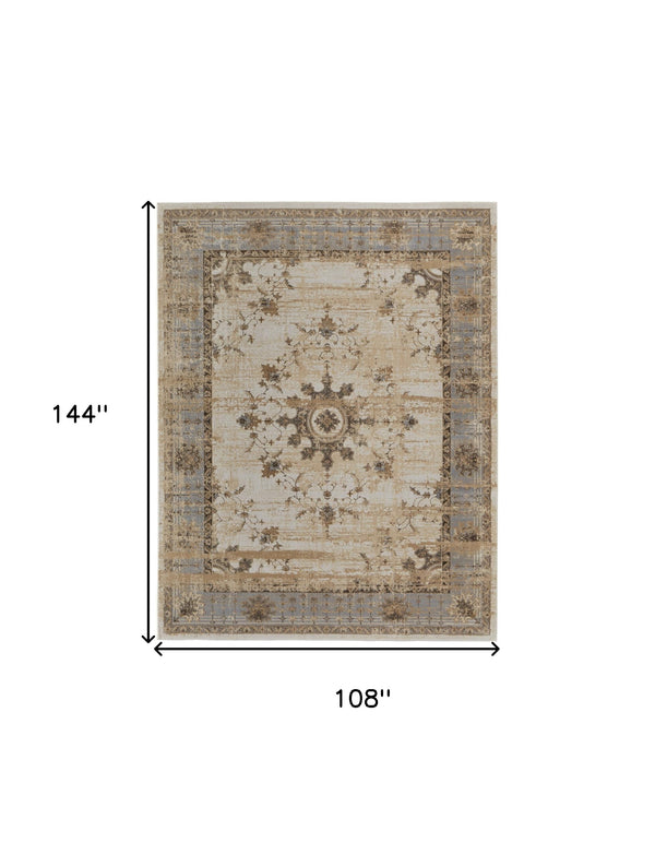 Homeroots 9' X 12' Tan Brown And Gray Power Loom Distressed Area Rug  Viscose 515035