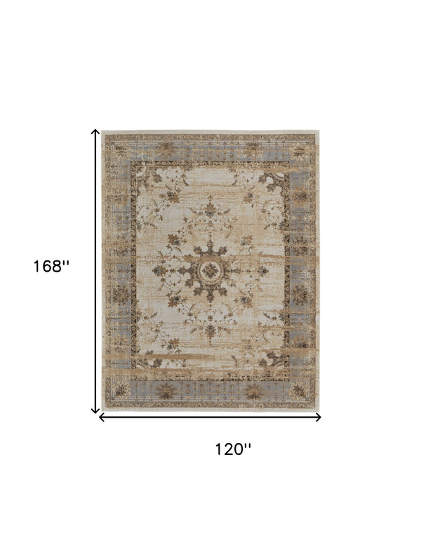 Homeroots 10' X 14' Tan Brown And Gray Power Loom Distressed Area Rug  Viscose 515036