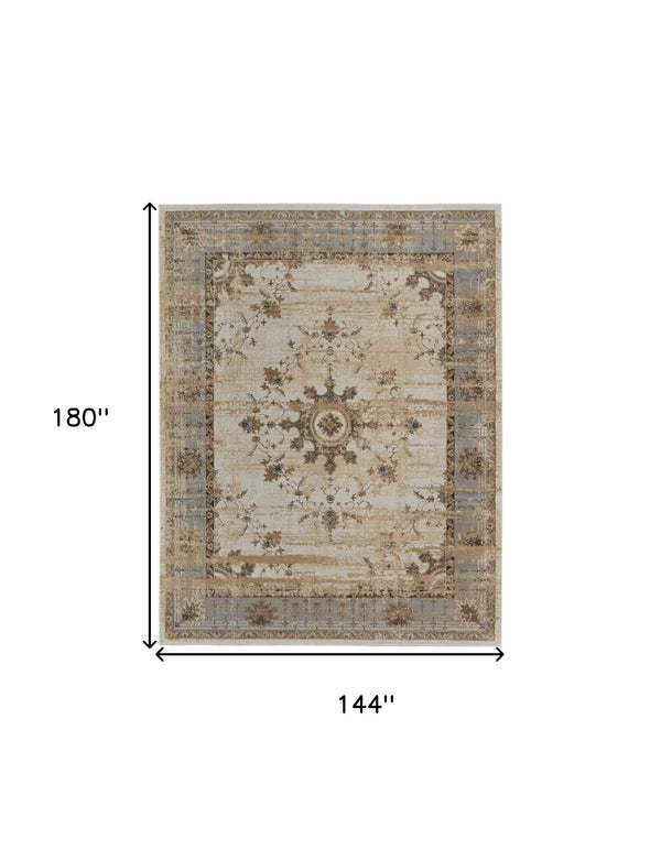 Homeroots 12' X 15' Tan Brown And Gray Power Loom Distressed Area Rug  Viscose 515037