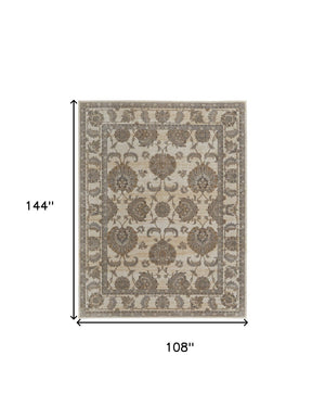 HomeRoots 9' Elegant Tan and Brown Oriental Area Rug - Luxurious Viscose Pile for Timeless Home Decor Style 9' X 12' 515038