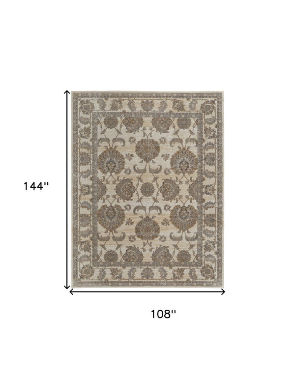 HomeRoots 9' Elegant Tan and Brown Oriental Area Rug - Luxurious Viscose Pile for Timeless Home Decor Style 9' X 12' 515038