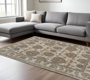 HomeRoots 9' Elegant Tan and Brown Oriental Area Rug - Luxurious Viscose Pile for Timeless Home Decor Style 9' X 12' 515038