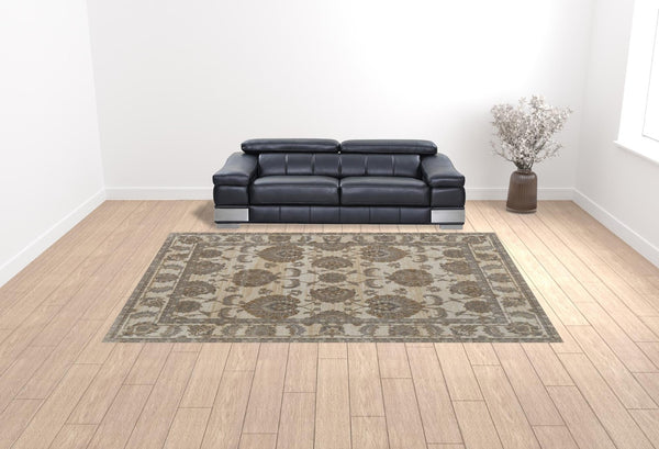 HomeRoots 9' Elegant Tan and Brown Oriental Area Rug - Luxurious Viscose Pile for Timeless Home Decor Style 10' X 14' 515039