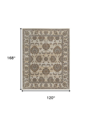 HomeRoots 9' Elegant Tan and Brown Oriental Area Rug - Luxurious Viscose Pile for Timeless Home Decor Style 10' X 14' 515039