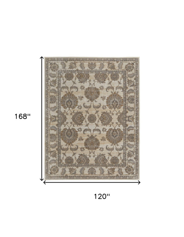 HomeRoots 9' Elegant Tan and Brown Oriental Area Rug - Luxurious Viscose Pile for Timeless Home Decor Style 10' X 14' 515039