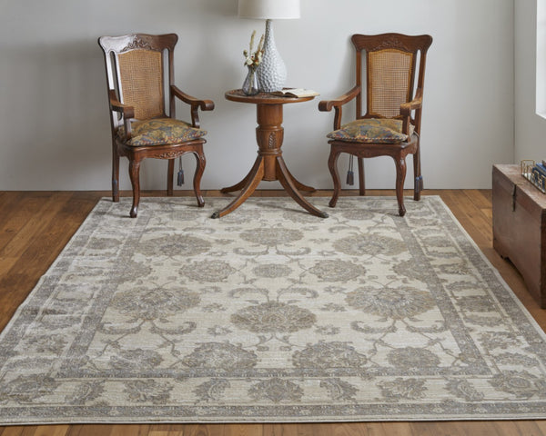 HomeRoots 9' Elegant Tan and Brown Oriental Area Rug - Luxurious Viscose Pile for Timeless Home Decor Style 10' X 14' 515039