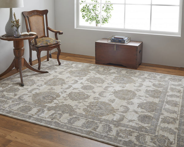 HomeRoots 9' Elegant Tan and Brown Oriental Area Rug - Luxurious Viscose Pile for Timeless Home Decor Style 10' X 14' 515039