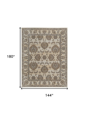 HomeRoots 9' Elegant Tan and Brown Oriental Area Rug - Luxurious Viscose Pile for Timeless Home Decor Style 12' X 15' 515040