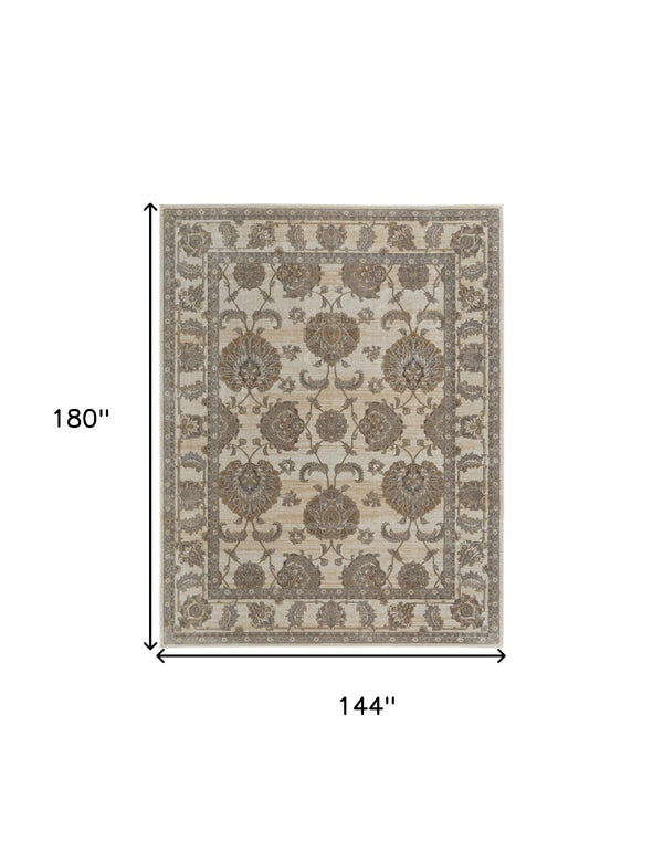 HomeRoots 9' Elegant Tan and Brown Oriental Area Rug - Luxurious Viscose Pile for Timeless Home Decor Style 12' X 15' 515040