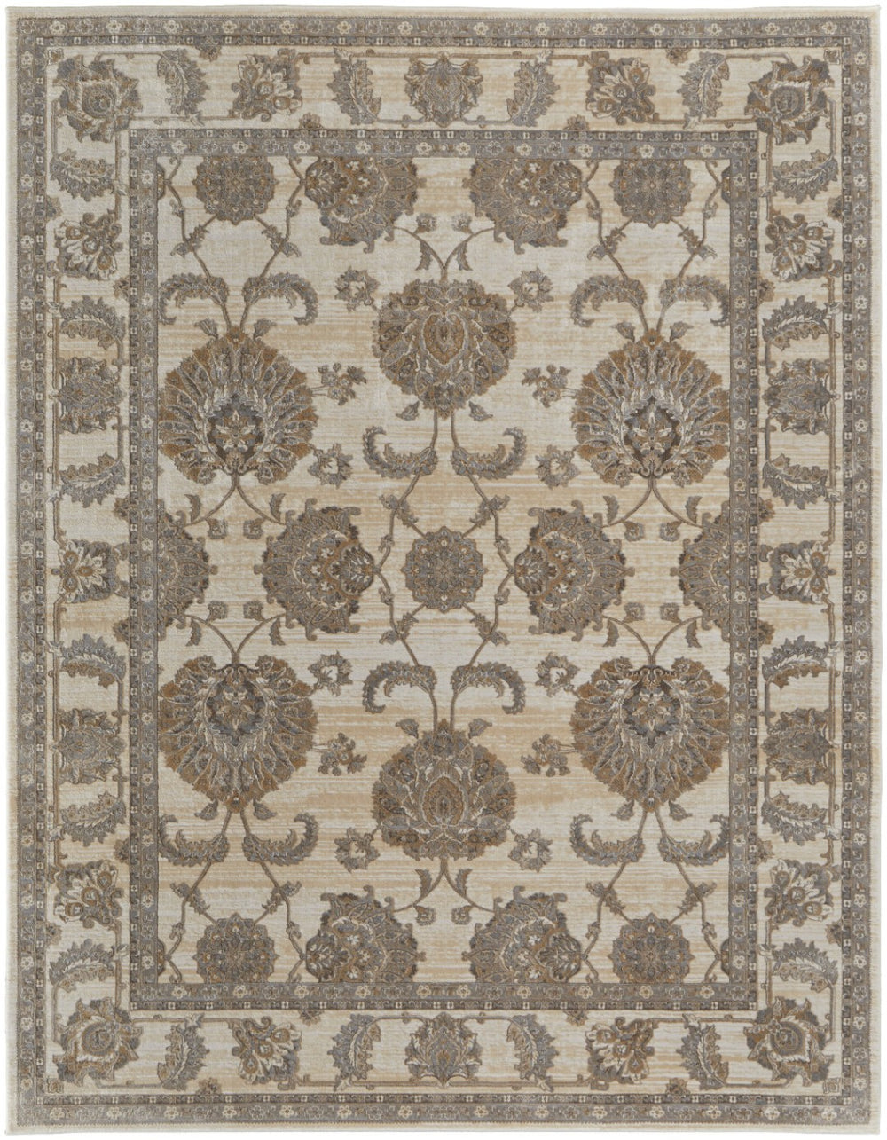 HomeRoots 9' Elegant Tan and Brown Oriental Area Rug - Luxurious Viscose Pile for Timeless Home Decor Style 12' X 15' 515040