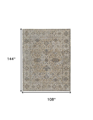 HomeRoots 9' Elegant Gray Ivory Tan Oriental Area Rug – Luxurious Design, Durable, Ideal for Any Room Decor 9' X 12' 515041
