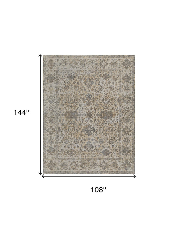 HomeRoots 9' Elegant Gray Ivory Tan Oriental Area Rug – Luxurious Design, Durable, Ideal for Any Room Decor 9' X 12' 515041