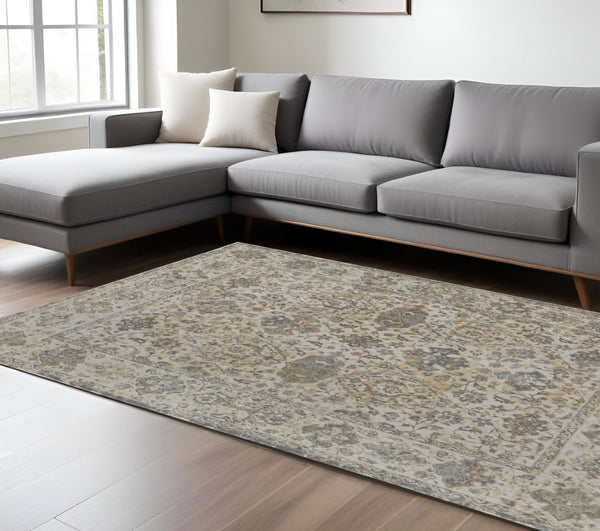 HomeRoots 9' Elegant Gray Ivory Tan Oriental Area Rug – Luxurious Design, Durable, Ideal for Any Room Decor 9' X 12' 515041