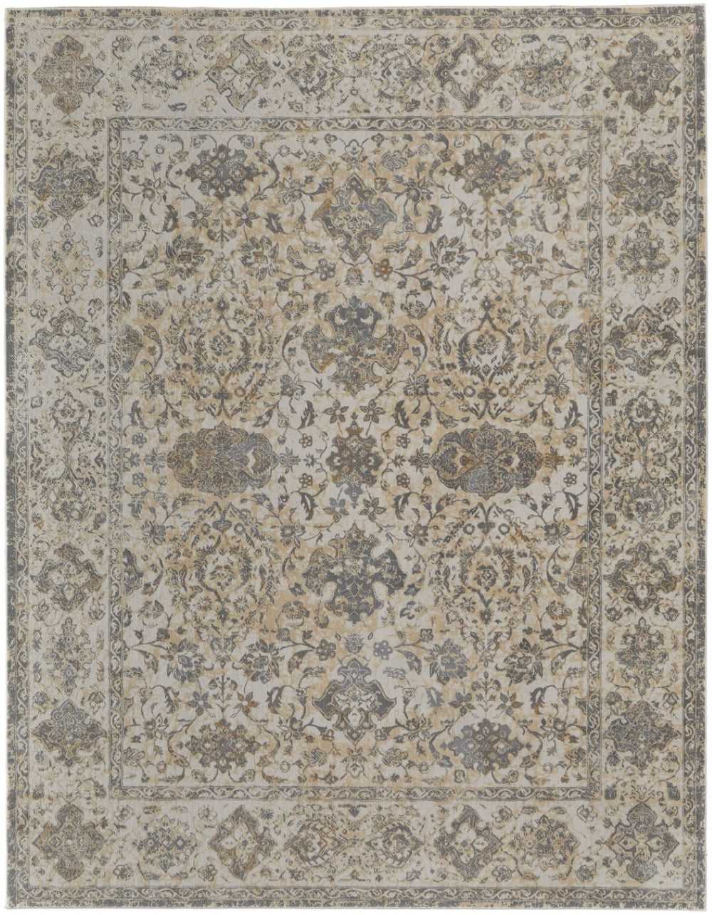 HomeRoots 9' Elegant Gray Ivory Tan Oriental Area Rug – Luxurious Design, Durable, Ideal for Any Room Decor 10' X 14' 515042