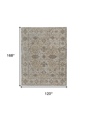 HomeRoots 9' Elegant Gray Ivory Tan Oriental Area Rug – Luxurious Design, Durable, Ideal for Any Room Decor 10' X 14' 515042