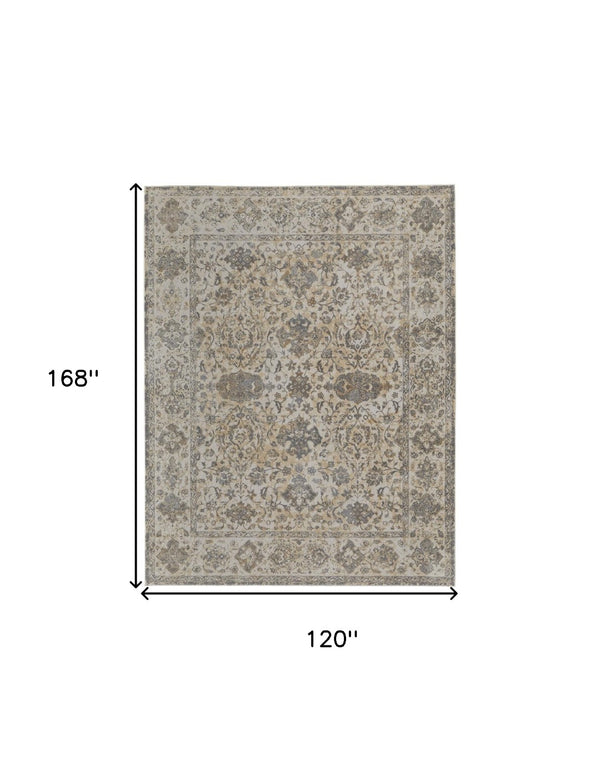 HomeRoots 9' Elegant Gray Ivory Tan Oriental Area Rug – Luxurious Design, Durable, Ideal for Any Room Decor 10' X 14' 515042