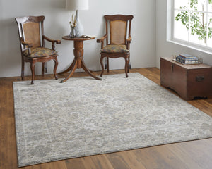 HomeRoots 9' Elegant Gray Ivory Tan Oriental Area Rug – Luxurious Design, Durable, Ideal for Any Room Decor 10' X 14' 515042