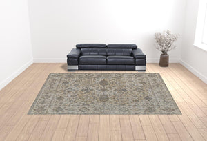 HomeRoots 9' Elegant Gray Ivory Tan Oriental Area Rug – Luxurious Design, Durable, Ideal for Any Room Decor 12' X 15' 515043