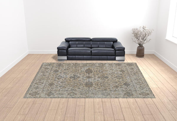 HomeRoots 9' Elegant Gray Ivory Tan Oriental Area Rug – Luxurious Design, Durable, Ideal for Any Room Decor 12' X 15' 515043