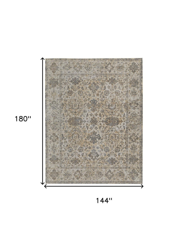 HomeRoots 9' Elegant Gray Ivory Tan Oriental Area Rug – Luxurious Design, Durable, Ideal for Any Room Decor 12' X 15' 515043