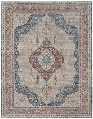 HomeRoots 5' Elegant Gray Red and Blue Floral Area Rug - Durable, Stain-Resistant Design for Any Room 4' X 6' 515044
