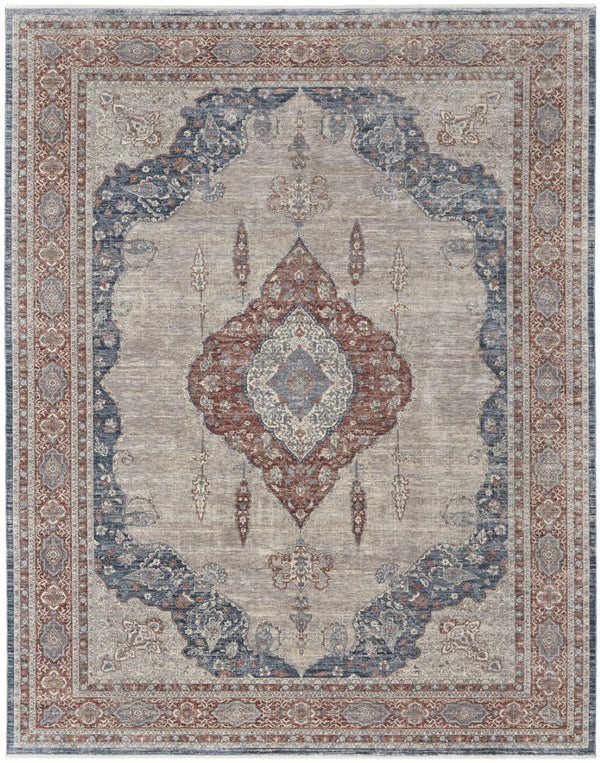HomeRoots 5' Elegant Gray Red and Blue Floral Area Rug - Durable, Stain-Resistant Design for Any Room 4' X 6' 515044