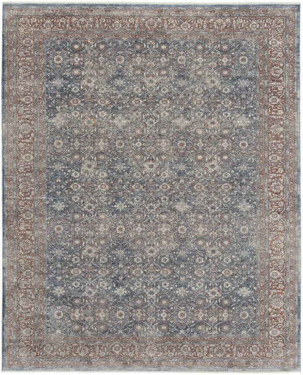 HomeRoots 5' Stunning Blue Beige Red Floral Area Rug - Durable, Stain-Resistant Design for Elegant Spaces 4' X 6' 515045
