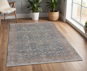 HomeRoots 5' Stunning Blue Beige Red Floral Area Rug - Durable, Stain-Resistant Design for Elegant Spaces 4' X 6' 515045