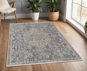 HomeRoots 5' Blue and Ivory Floral Area Rug - Durable Power Loom Design for Timeless Elegance in Any Space 4' X 6' 515046