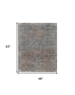HomeRoots 5' Floral Area Rug in Blue, Red, and Gray – Durable, Stain-Resistant Design for Any Room Decor 4' X 6' 515047