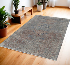 HomeRoots 5' Floral Area Rug in Blue, Red, and Gray – Durable, Stain-Resistant Design for Any Room Decor 4' X 6' 515047