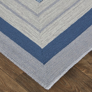 Homeroots 9' X 12' Blue Ivory And Gray Wool Striped Tufted Handmade Area Rug  Wool 515048