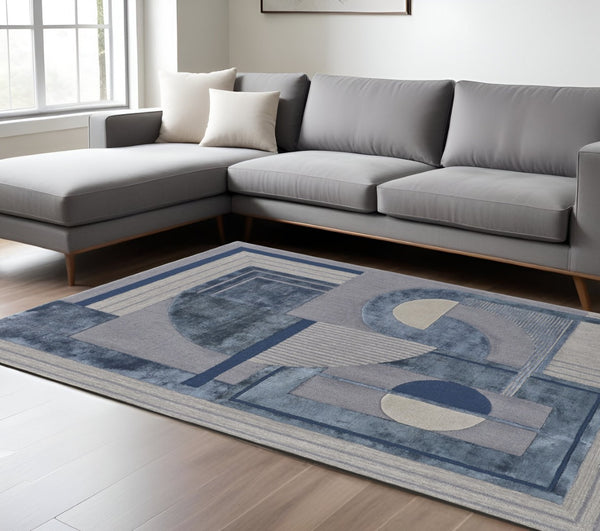 HomeRoots 9' Handmade Wool Tufted Area Rug in Blue, Ivory, and Gray Stripes - Durable, Stylish, Versatile Design 9' X 12' 515048