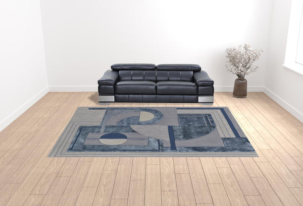 Homeroots 10' X 14' Blue Ivory And Gray Wool Striped Tufted Handmade Area Rug  Wool 515049