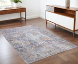 Homeroots 4' X 6' Blue Gray And Orange Floral Area Rug  Polyester 515051